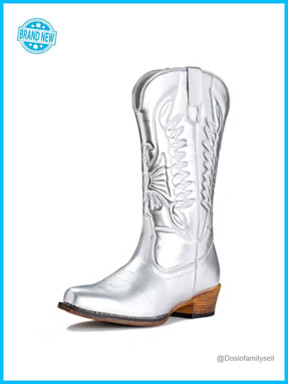 Mid Calf Cowboy Boots Pointy Toe Western Embroidered Faux Leather